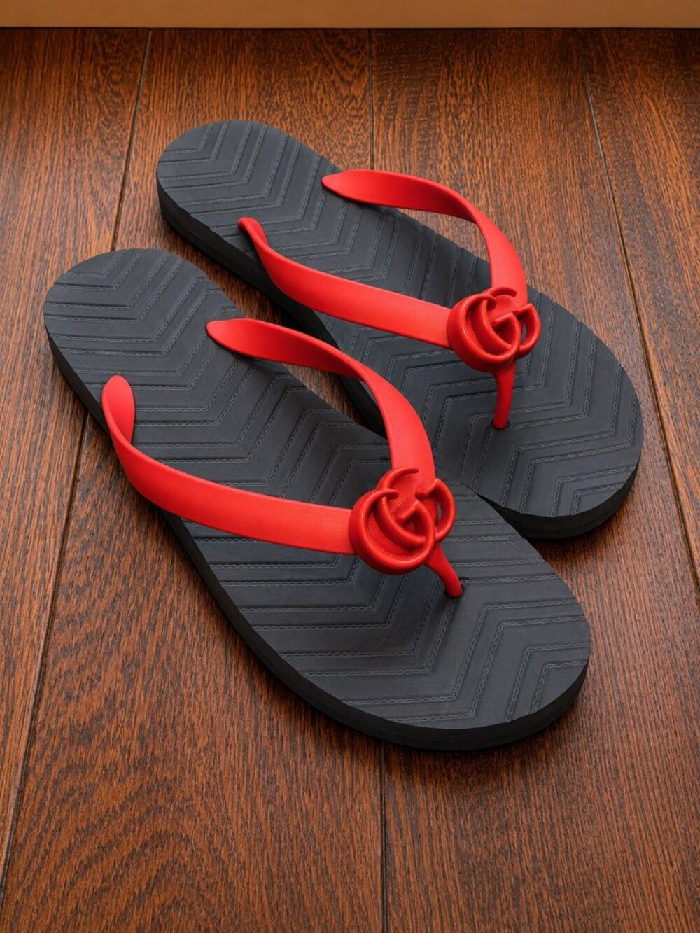 Gucci Double G Chevron Thong Sandals